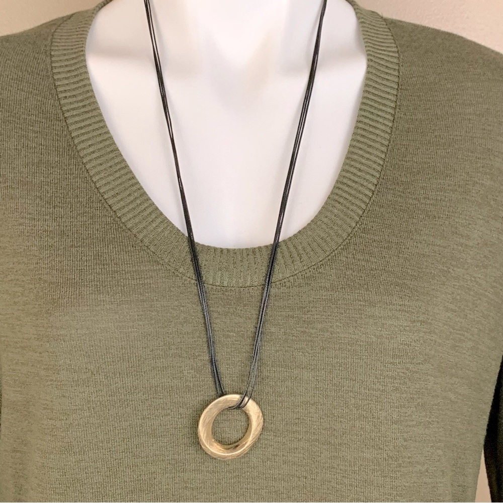 Brushed Gold Ring Circle Of Life Multi Cord Necklace Neutral Minimalist